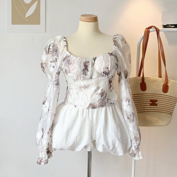 Boutique Tops - Romantic Floral Print Corset Blouse 🌷